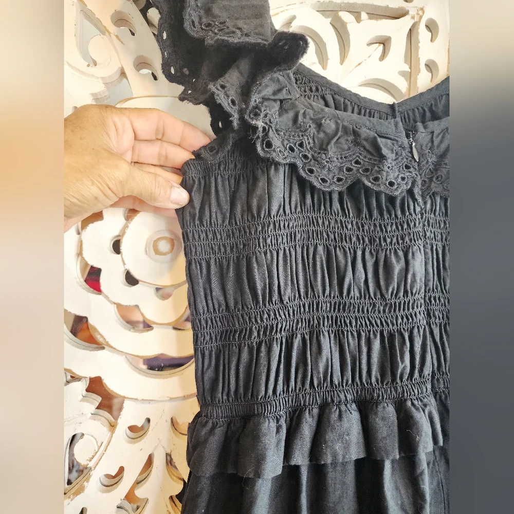 Madewell Madilynn Ruffle Neck Lucie Black Midi Dress Size 0 - Picture 13 of 14